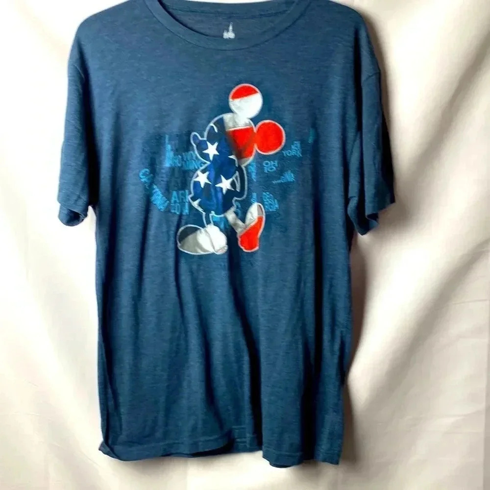 DISNEY‎ PATRIOTIC MICKEY MOUSE T SHIRT SIZE LARGE MAP OF UNITED STATES BLUE